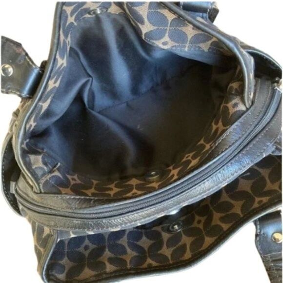 Fossil Black & Brown Multi Canvas Zip Satchel Handbag Hobo Purse Carryall Tote - Picture 6 of 12